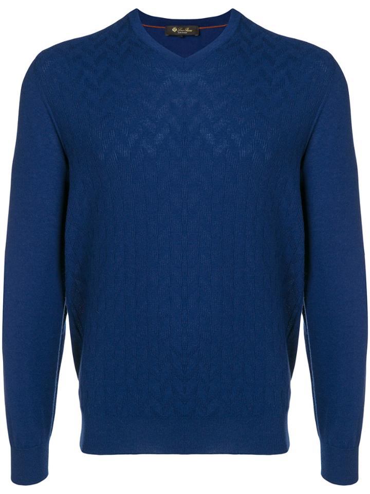 Loro Piana Cashmere Textured V-neck Sweater - Blue
