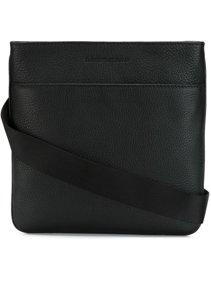 Emporio Armani Small Flat Shoulder Bag, Men's, Black, Leather