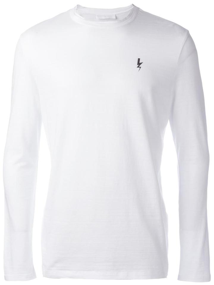 Neil Barrett Lightning Bolt Long Sleeved T-shirt, Men's, Size: Xl, White, Cotton