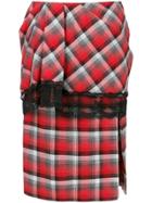 Facetasm Plaid Layered Lace Trim Midi Skirt