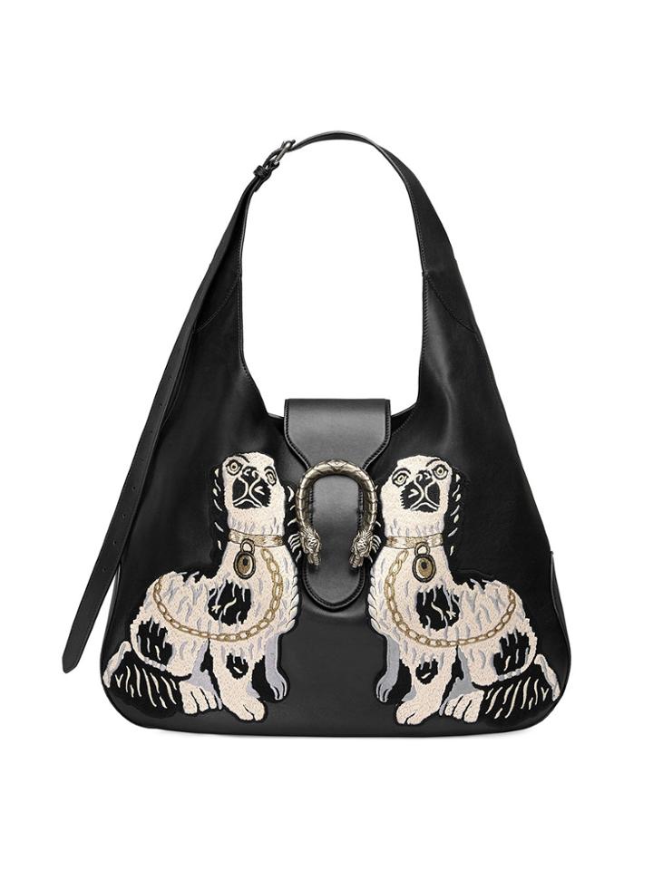 Gucci Dionysus Embroidered Large Leather Hobo - Black