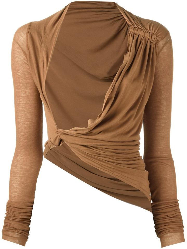 Rick Owens Lilies Asymmetric Ruched Top, Women's, Size: 42, Yellow/orange, Viscose/nylon/cotton
