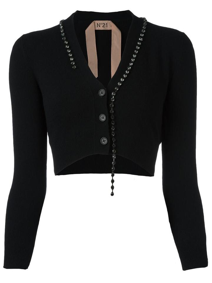 No21 Cropped Buttoned Cardigan, Women's, Size: 44, Black, Cashmere/metal (other)/virgin Wool/glass