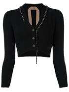 No21 Cropped Buttoned Cardigan, Women's, Size: 44, Black, Cashmere/metal (other)/virgin Wool/glass