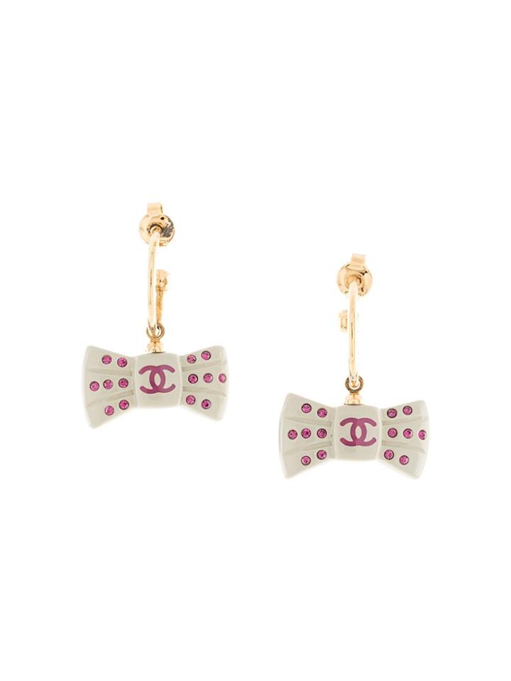 Chanel Pre-owned Cc Bow Hoop Earrings - Gold