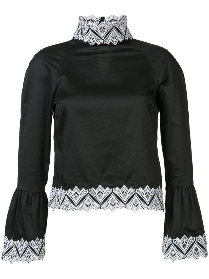 Jonathan Simkhai Poplin Embroidery Blouse, Women's, Size: Medium, Black, Cotton