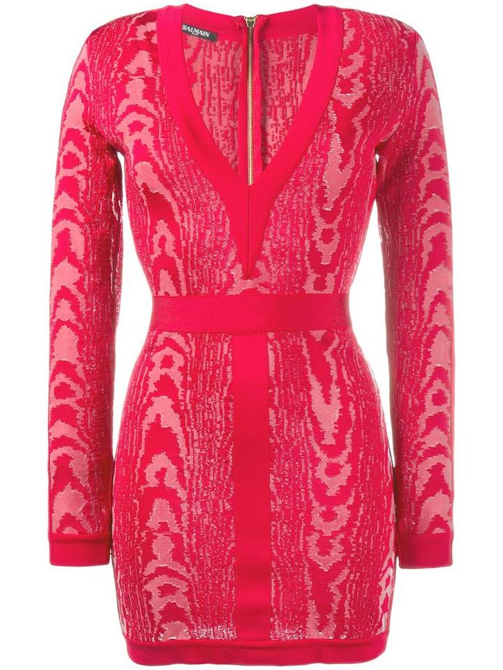 Balmain Moire Patterned Mini Dress, Women's, Size: 34, Pink/purple, Viscose/polyamide