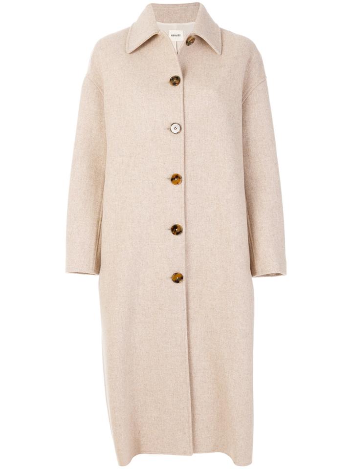 Khaite Long Button Front Coat - Nude & Neutrals