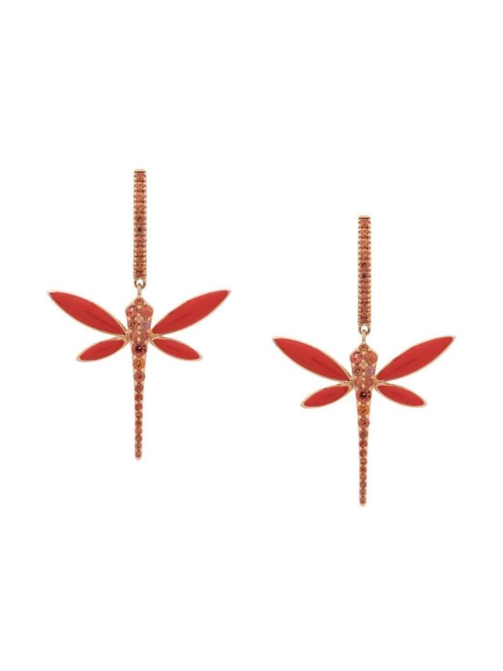 Anapsara 18kt Rose Gold Dragonfly Coral And Sapphire Earrings