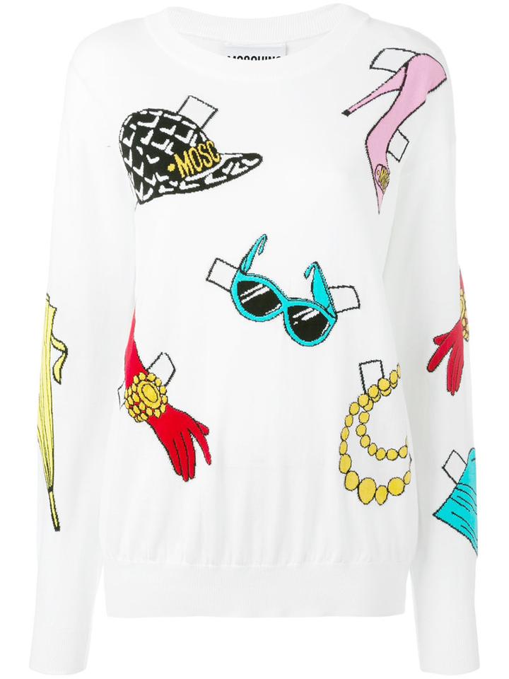 Moschino Paper Doll Sweater, Women's, Size: Medium, White, Cotton