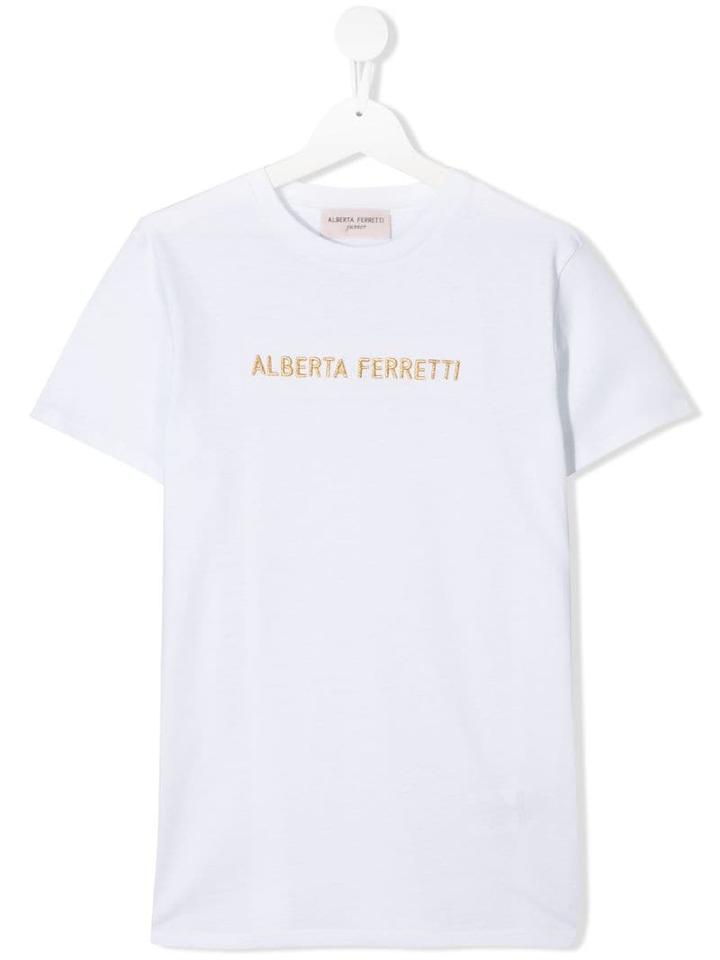 Alberta Ferretti Kids Teen Logo Embroidered T-shirt - White