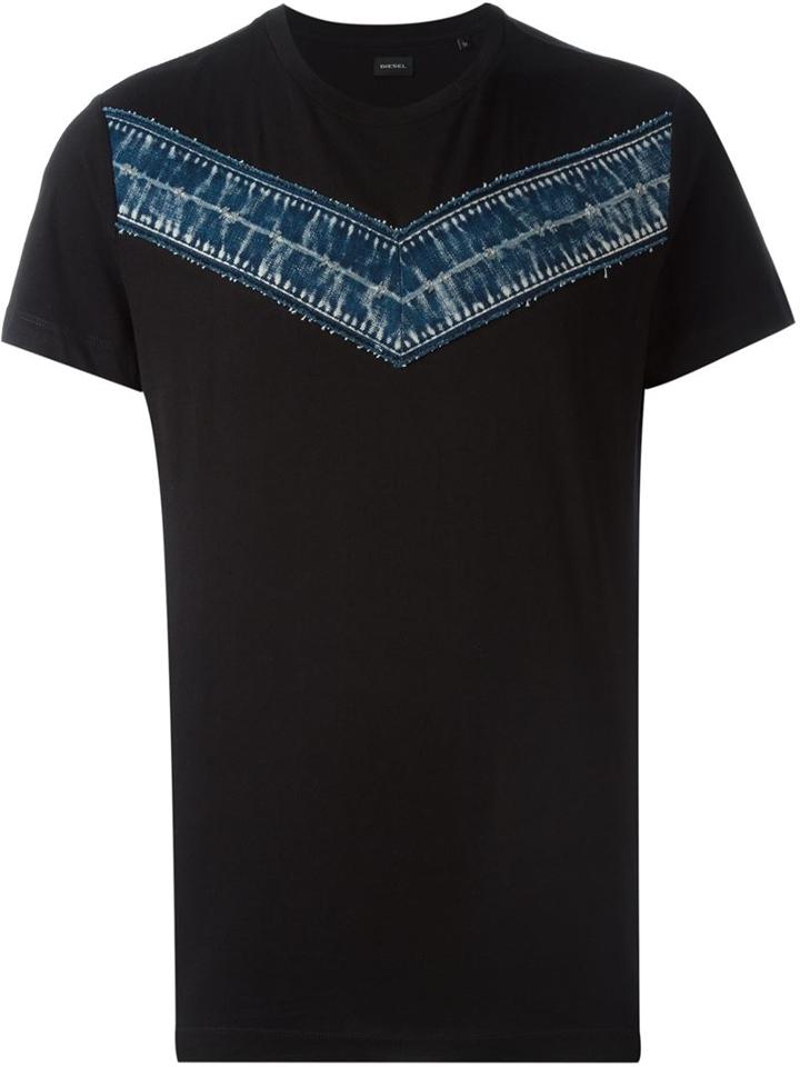 Diesel Denim Detail T-shirt, Men's, Size: Xl, Black, Cotton