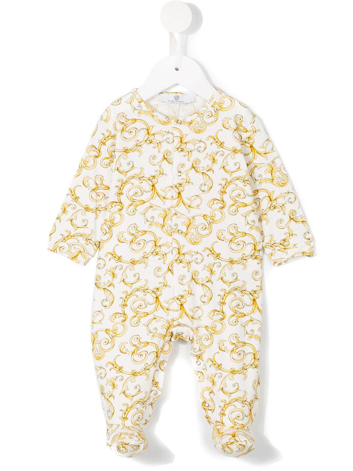 Young Versace - Baroque Print Romper - Kids - Cotton/spandex/elastane - 6 Mth, Nude/neutrals
