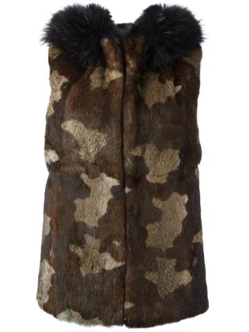 Girlsmusthave Camouflage Print Gilet, Women's, Size: Medium, Green, Rabbit Fur/racoon Fur