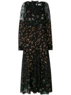Red Valentino Floral Printed Sheer Dress - Black