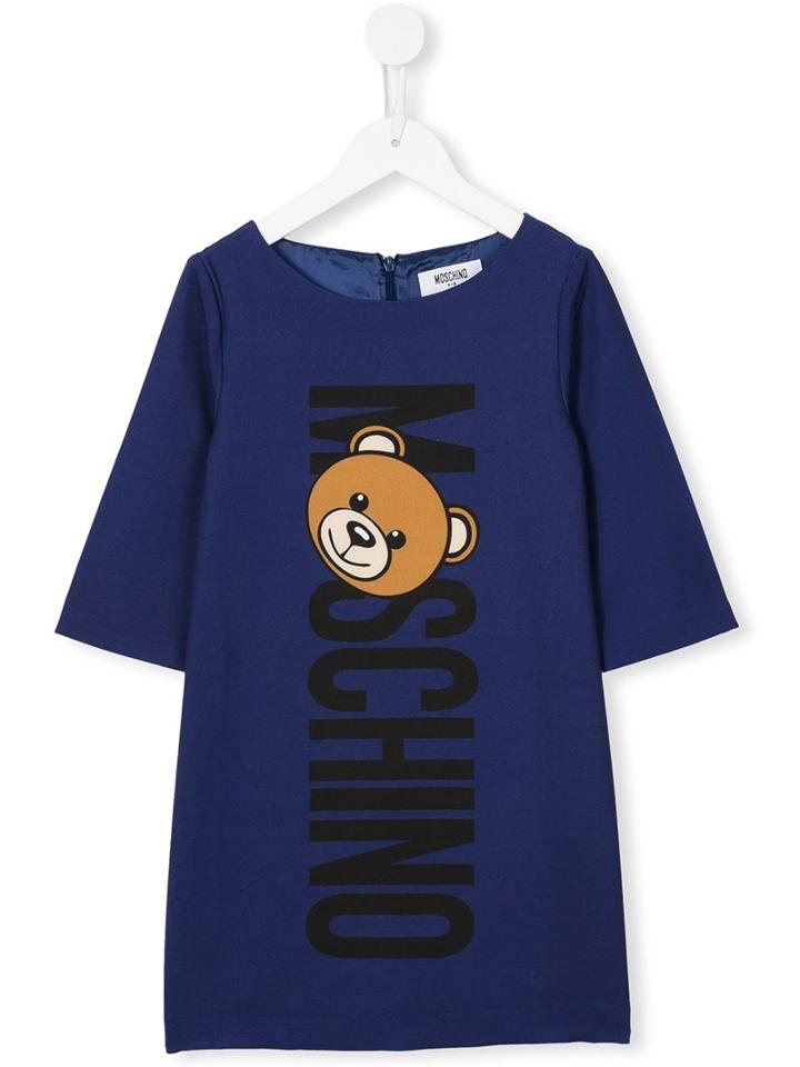 Moschino Kids Teddy Bear Logo Dress, Girl's, Size: 12 Yrs, Blue