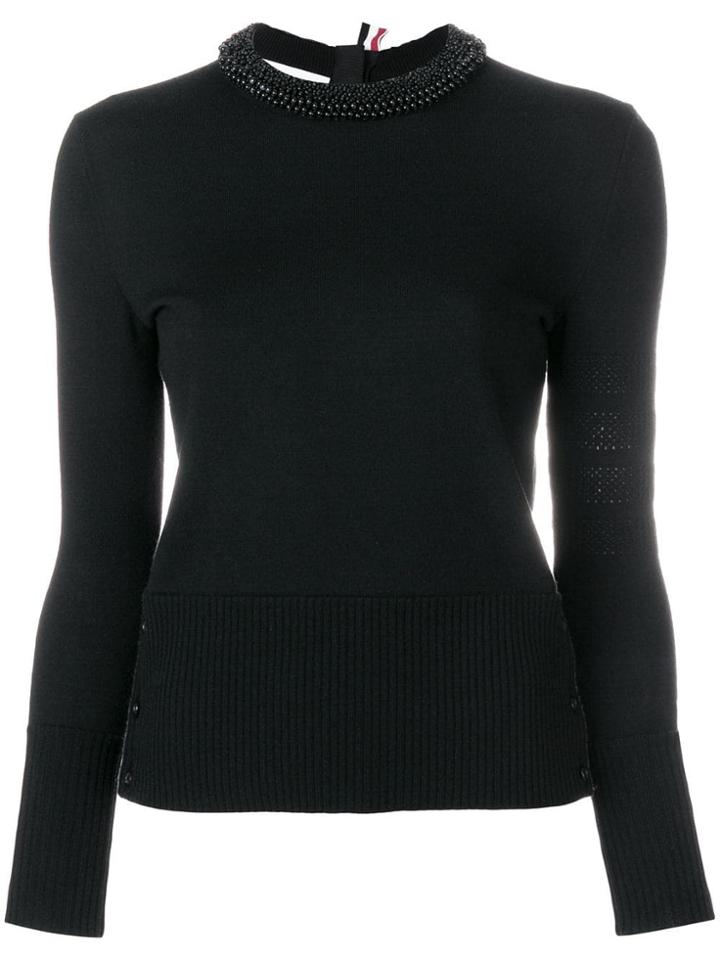 Thom Browne Pearl Embroidered Merino Pullover - Black