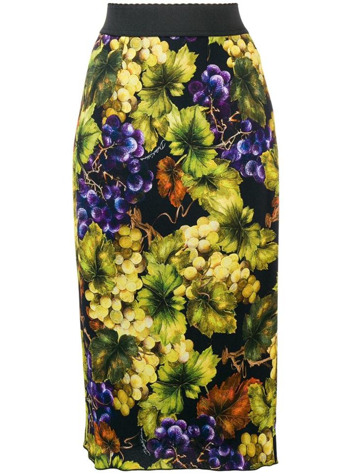 Dolce & Gabbana Grape Print Pencil Skirt - Black