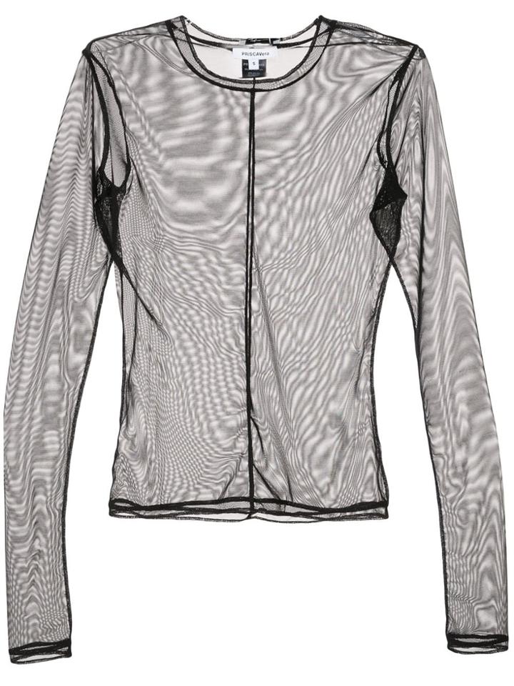 Priscavera Long Sleeved Sheer Top - Black