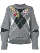 Alexander Mcqueen Zip Sleeve Argyle Sweater - Grey