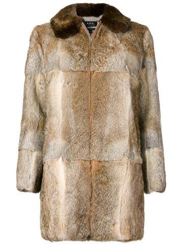A.p.c. Zip Up Fur Coat - Brown