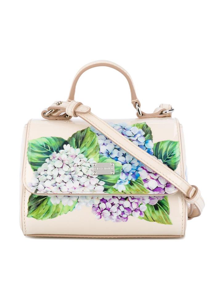 Dolce & Gabbana Kids - Floral Print Flap Shoulder Bag - Kids - Calf Leather - One Size, Nude/neutrals