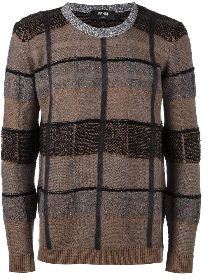 Fendi Patchwork Jumper, Men's, Size: 50, Nude/neutrals, Acrylic/polyamide/viscose/wool