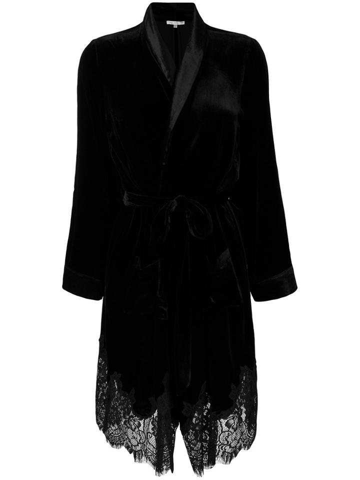 Gold Hawk Lace Trim Robe - Black