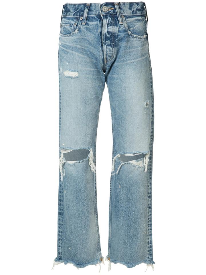 Moussy Distressed High-rise Jeans, Women's, Size: 31, Blue, Cotton