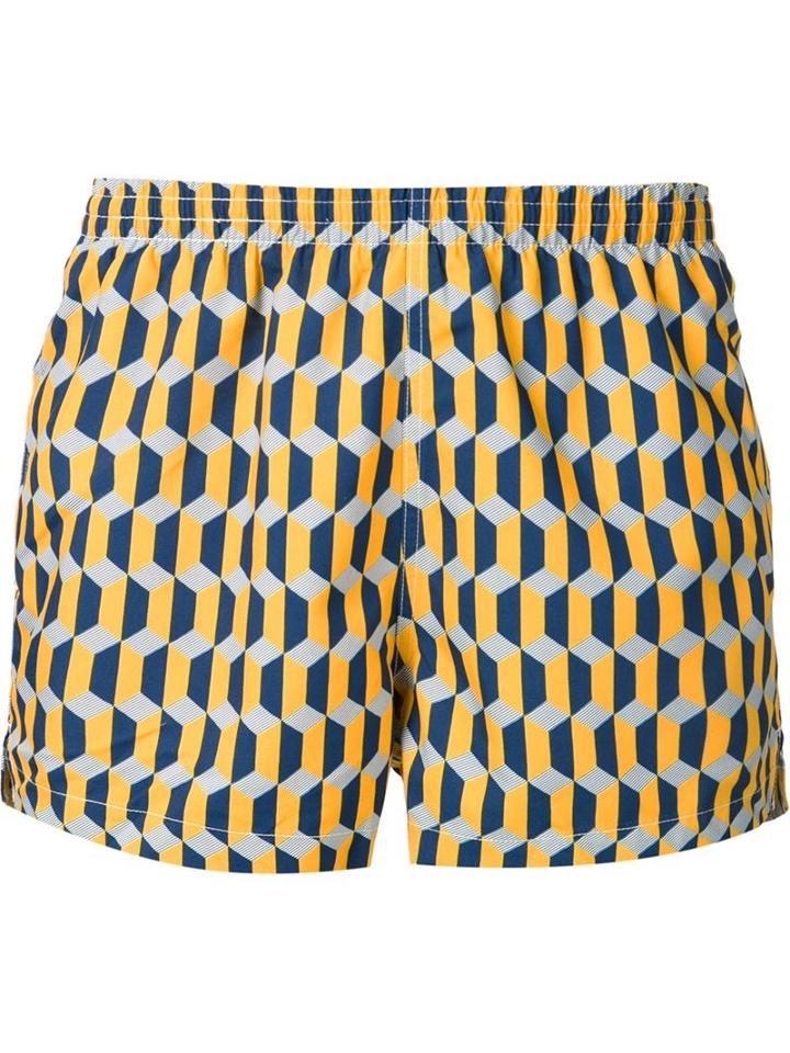 Timo Trunks Zigzag Pattern Swim Shorts, Men's, Size: 36, Yellow/orange, Polyester