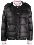 Thom Browne 4-bar Downfilled Snap Front Detachable Hood Bomber In Mini
