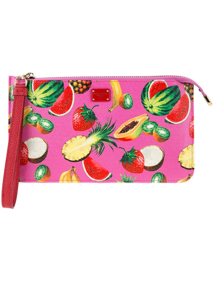 Dolce & Gabbana - Fruit Print Clutch - Women - Calf Leather - One Size, Pink/purple, Calf Leather