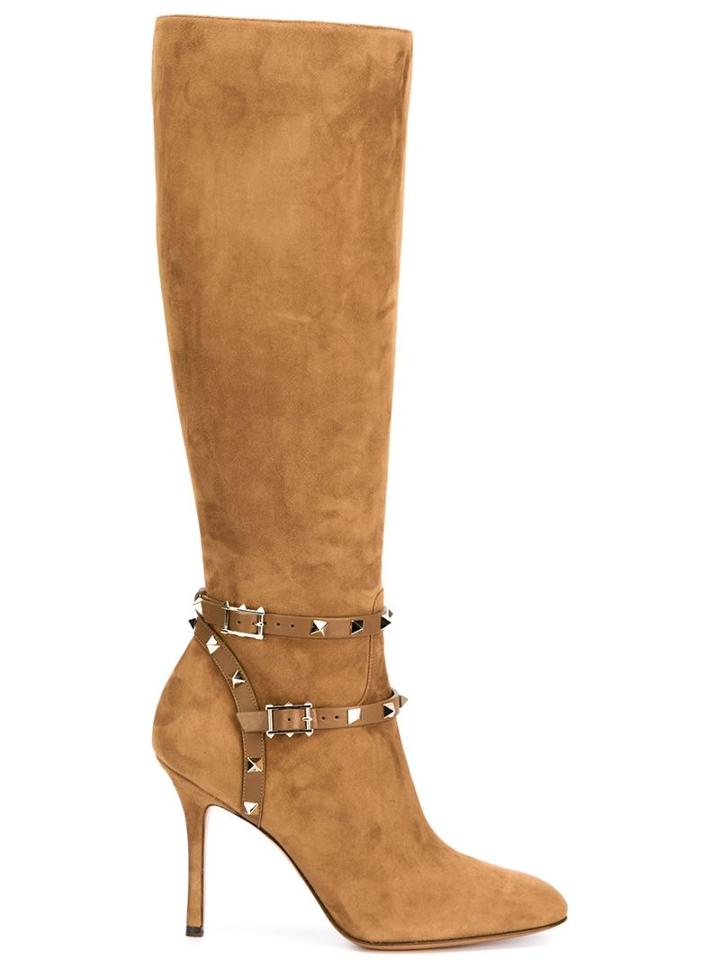 Valentino Garavani Rockstud Boots, Women's, Size: 38, Brown, Suede