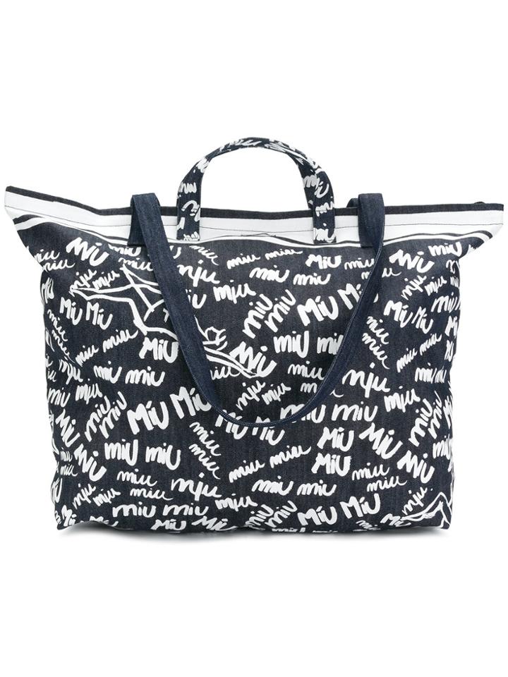 Miu Miu Logo Graffiti Print Tote - Blue