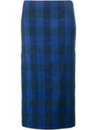 No21 Plaid Midi Skirt, Women's, Size: 40, Blue, Linen/flax/cotton