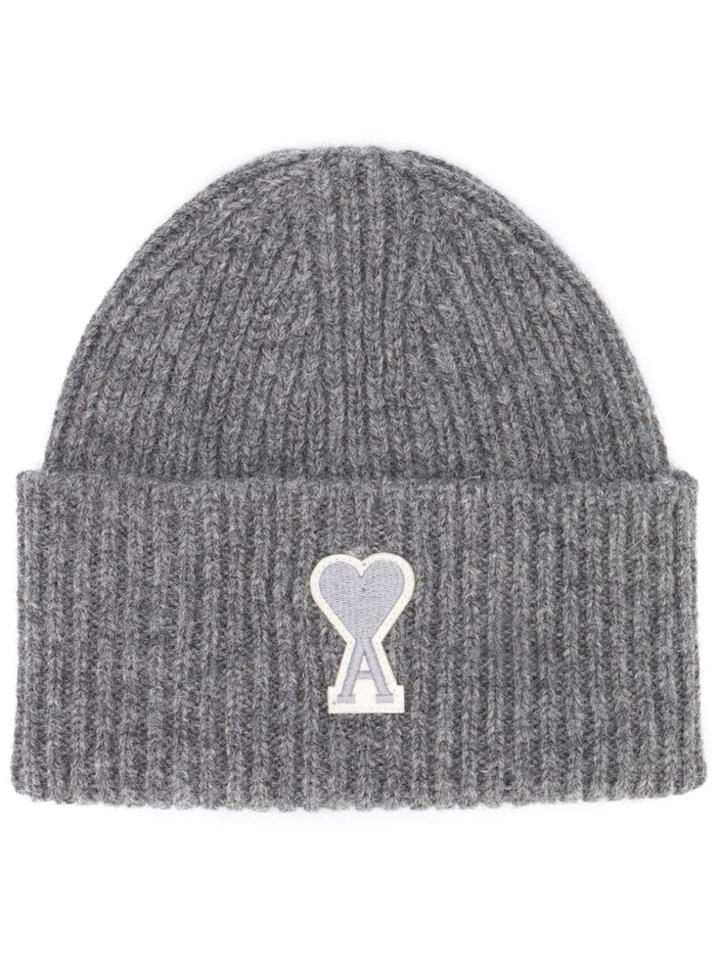 Ami Paris Ami De Caur Patch Beanie - Grey