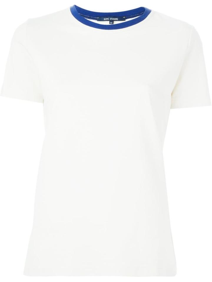 Sofie D Hoore Contrasting Neck T-shirt, Women's, Size: 36, White, Cotton