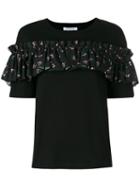 Vivetta - Floral Ruffled Strap T-shirt - Women - Cotton - 40, Black, Cotton