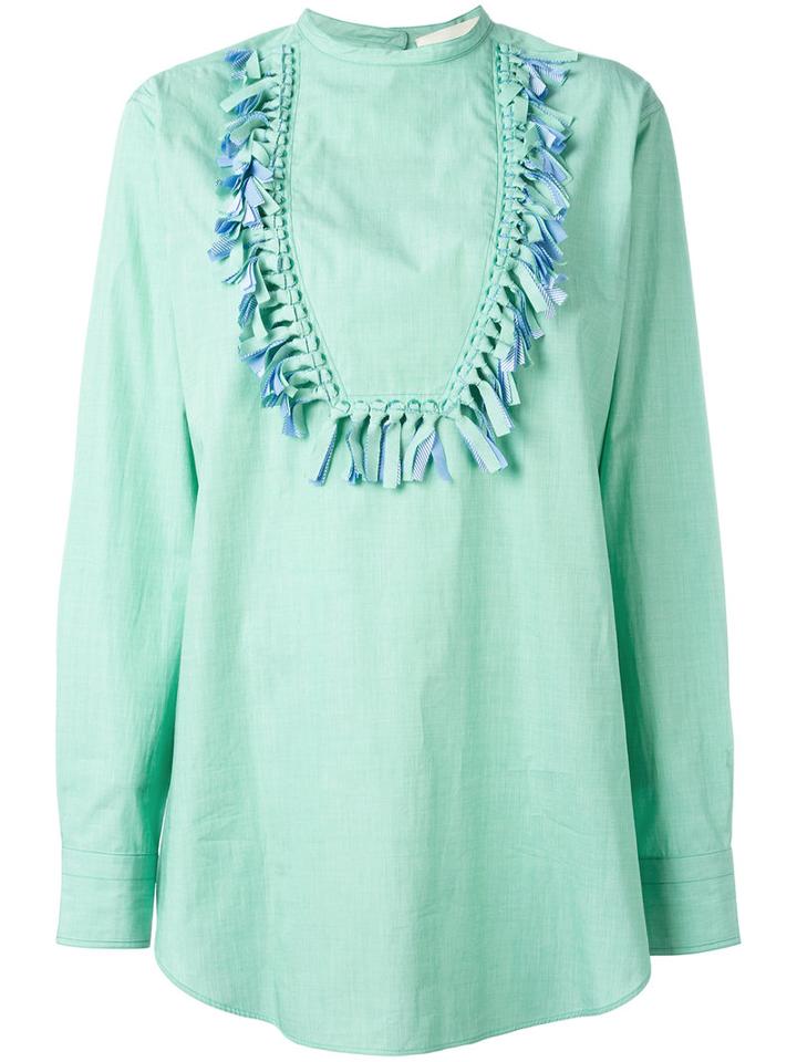 Ports 1961 Fringed Trim Blouse, Women's, Size: 40, Green, Cotton