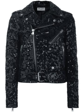 Saint Laurent Palettes Biker Jacket, Women's, Size: 36, Black, Lamb Skin/polyester/cupro/cotton