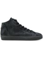 Leather Crown High-top Lace-up Sneakers - Black