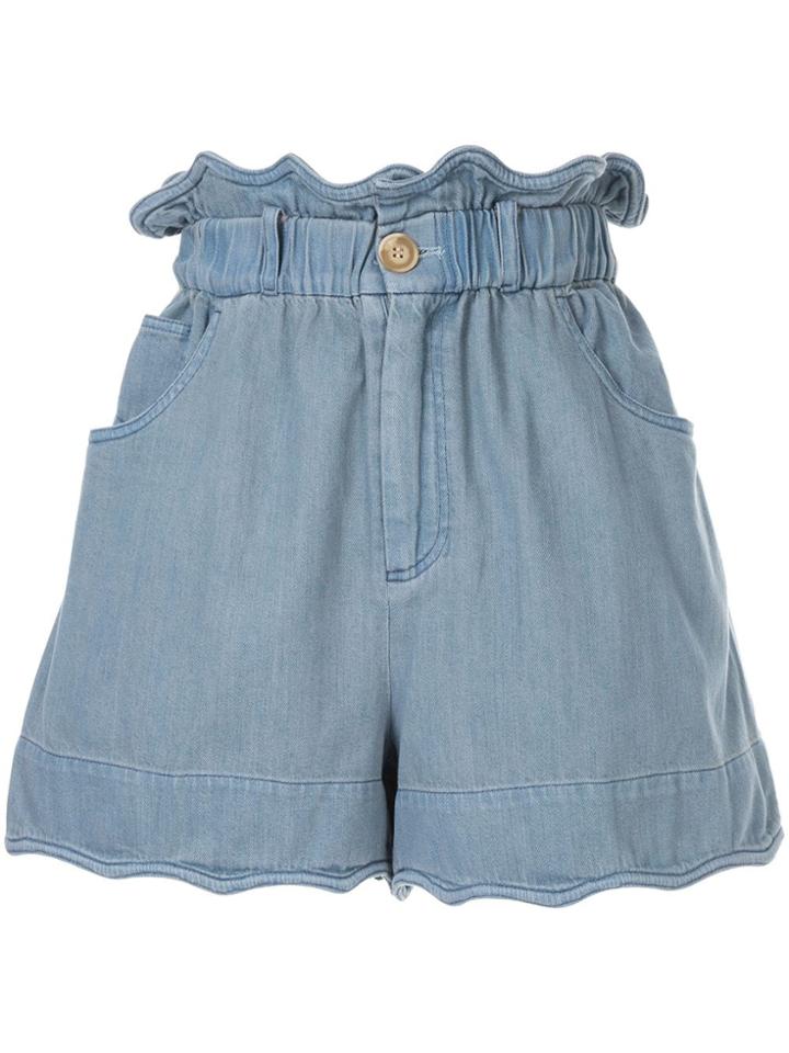 Sea Gathered Denim Shorts - Blue