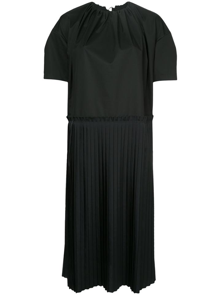 Astraet Poplin And Pleated Dress - Black