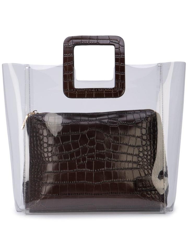 Staud Crocodile Effect Pouch Tote - Brown