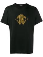Roberto Cavalli Gold Logo Print T-shirt - Black