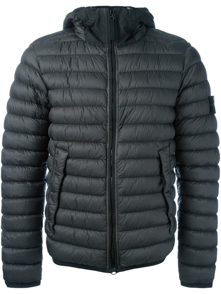 Stone Island Hooded Padded Jacket, Men's, Size: Xxl, Grey, Polyurethane Resin/polyamide