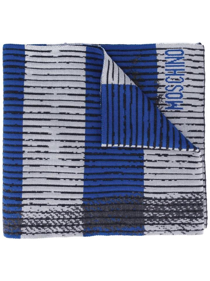 Moschino Trompe-l'oeil Scarf, Men's, Blue, Wool