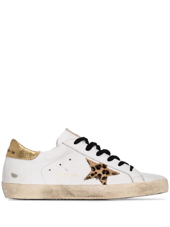 Golden Goose Gg Superstar Lthr Leop Star Gld Tab - White