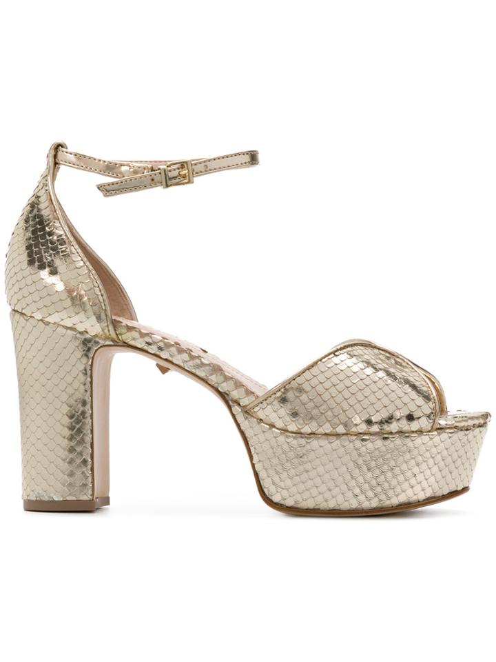 Schutz Embossed Platform Sandals - Metallic
