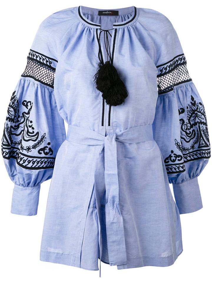 Wandering - Embroidered Mini Dress - Women - Cotton/linen/flax/polyamide/viscose - 40, Blue, Cotton/linen/flax/polyamide/viscose